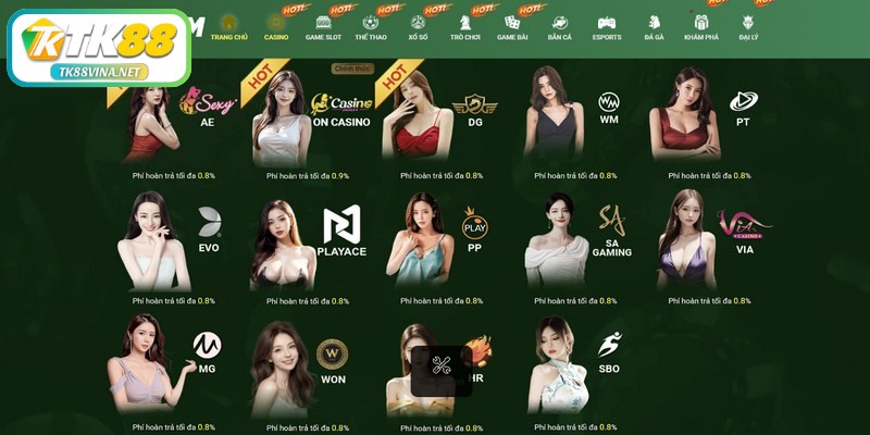 Casino TK88 là một trong những sảnh cá cược trực tuyến lớn nhất hiện nay