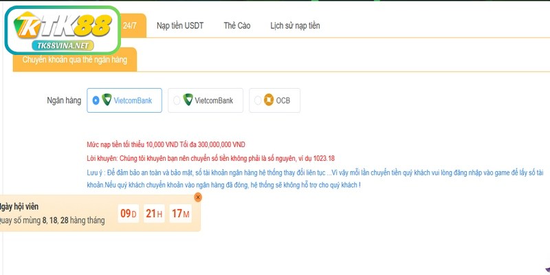 Nạp tiền TK88 được đánh giá cao nhờ quy trình tối giản nhất